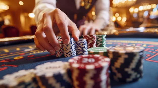 Live dealer dealing cards at hoki slot Baccarat table